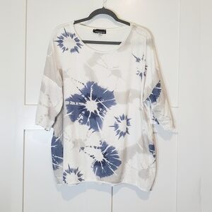 Ronnie Salloway Linen Made In Italy Roll Tab Short Sleeve  XL White Blue Gray